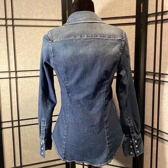 Express distressed denim button down- size small - Picture 3 of 9